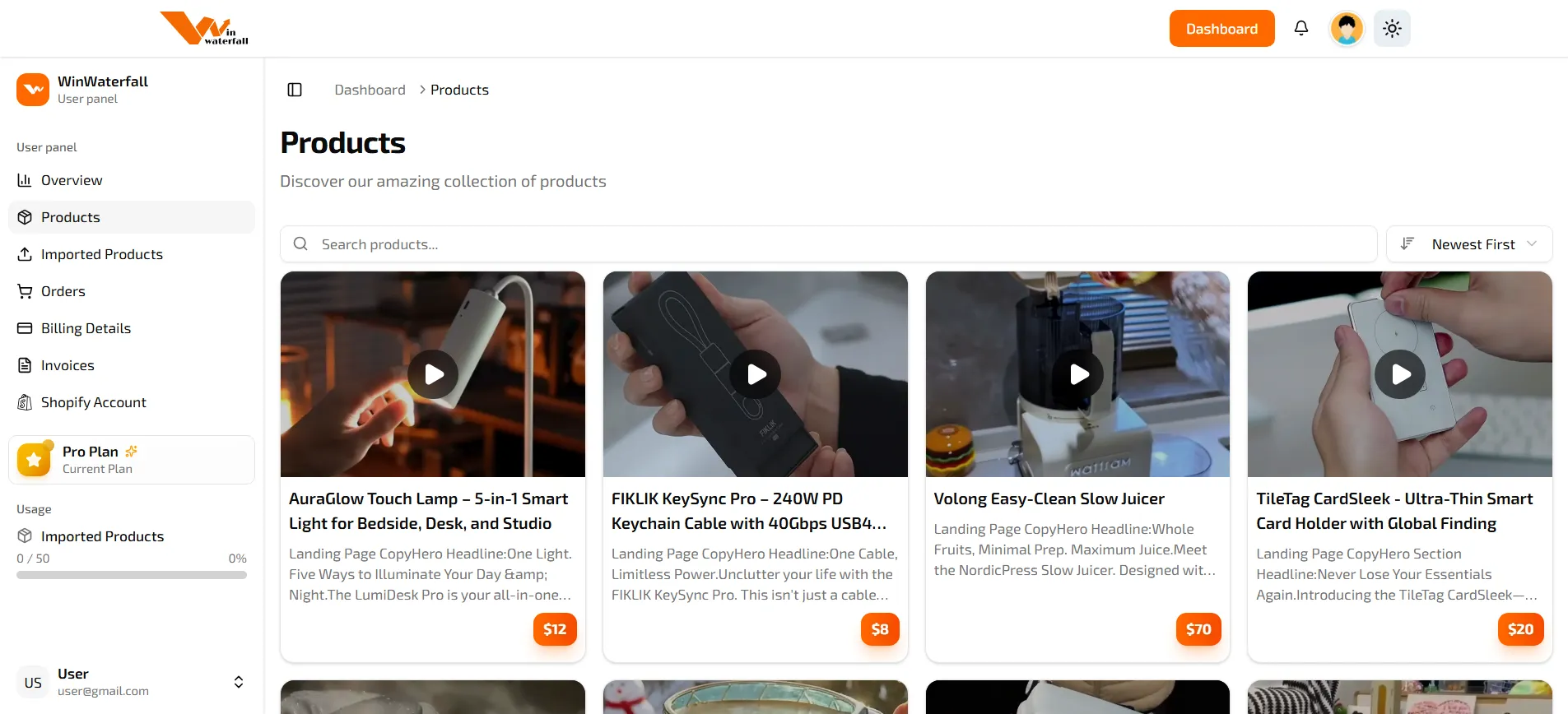 User Dashboard & Workspace