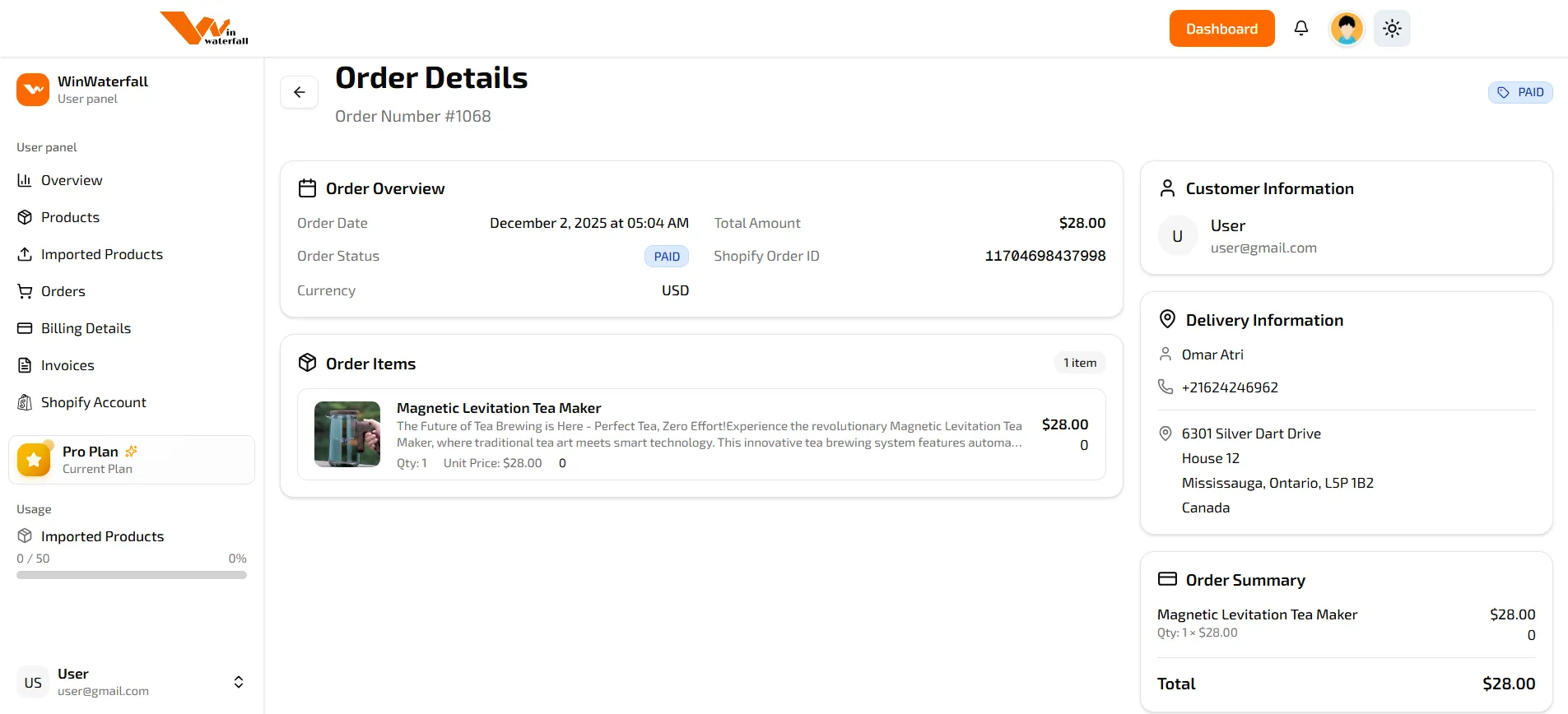 User Dashboard & Workspace